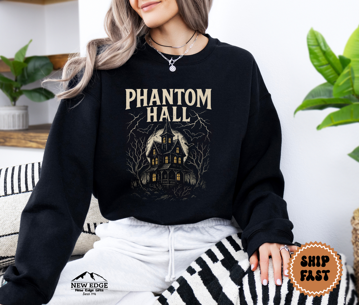 Unisex Phantom Hall Sweatshirt | Gothic Haunted House Halloween Pullover | Spooky Season Crewneck