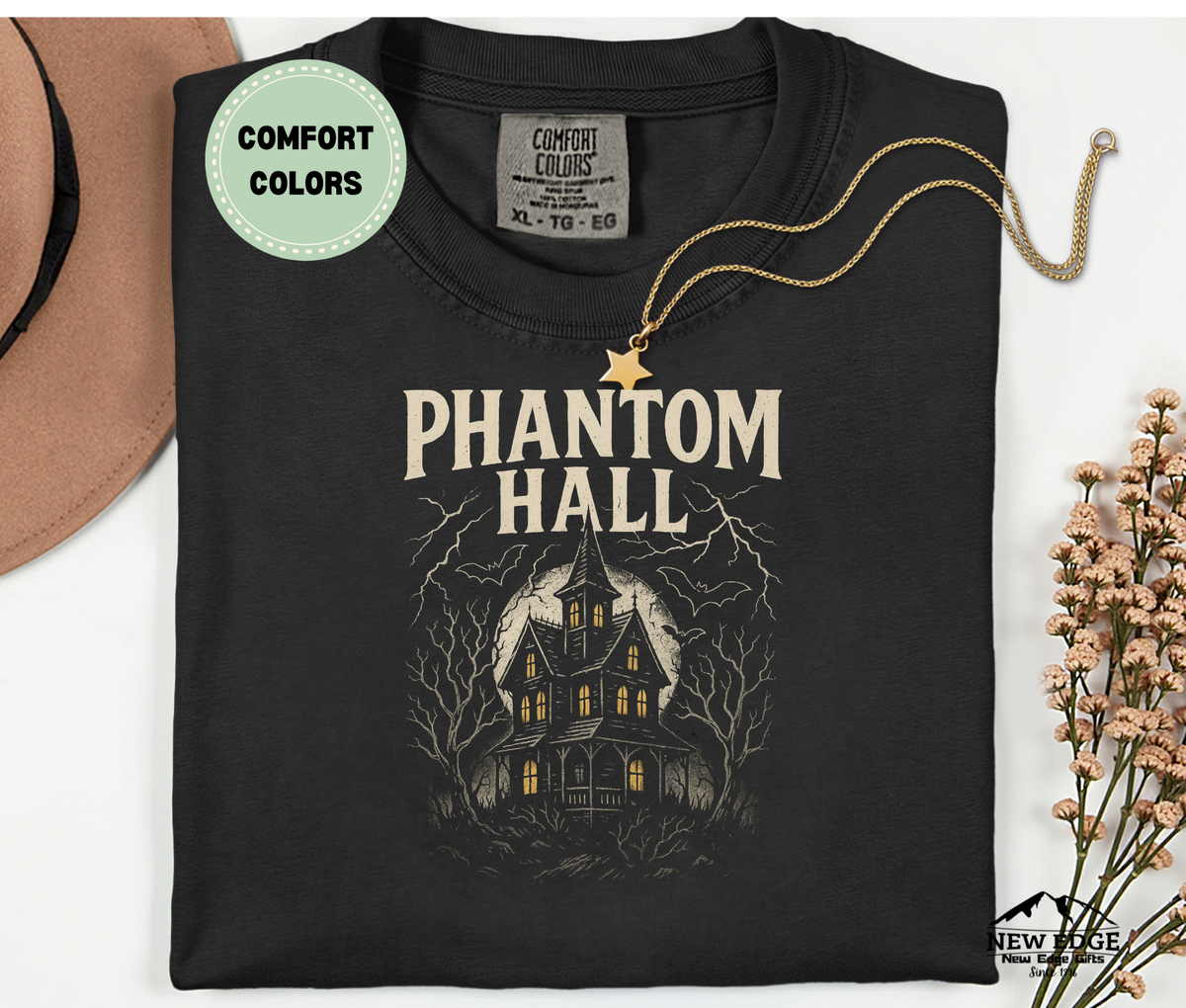 Unisex Comfort Colors Phantom Hall Halloween T-Shirt | Gothic Haunted House Graphic Tee | Vintage Spooky Season Shirt