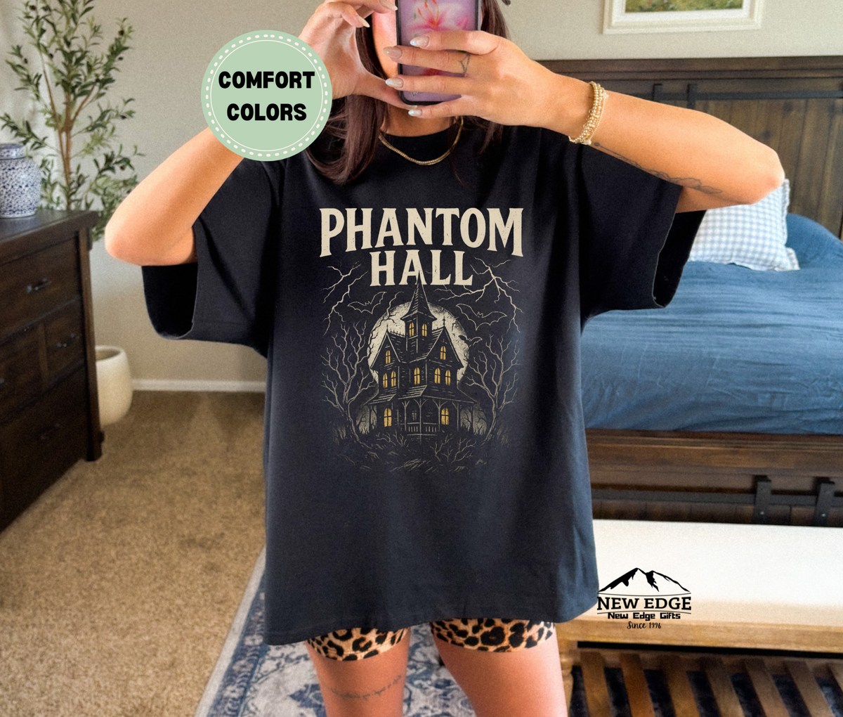 Unisex Comfort Colors Phantom Hall Halloween T-Shirt | Gothic Haunted House Graphic Tee | Vintage Spooky Season Shirt