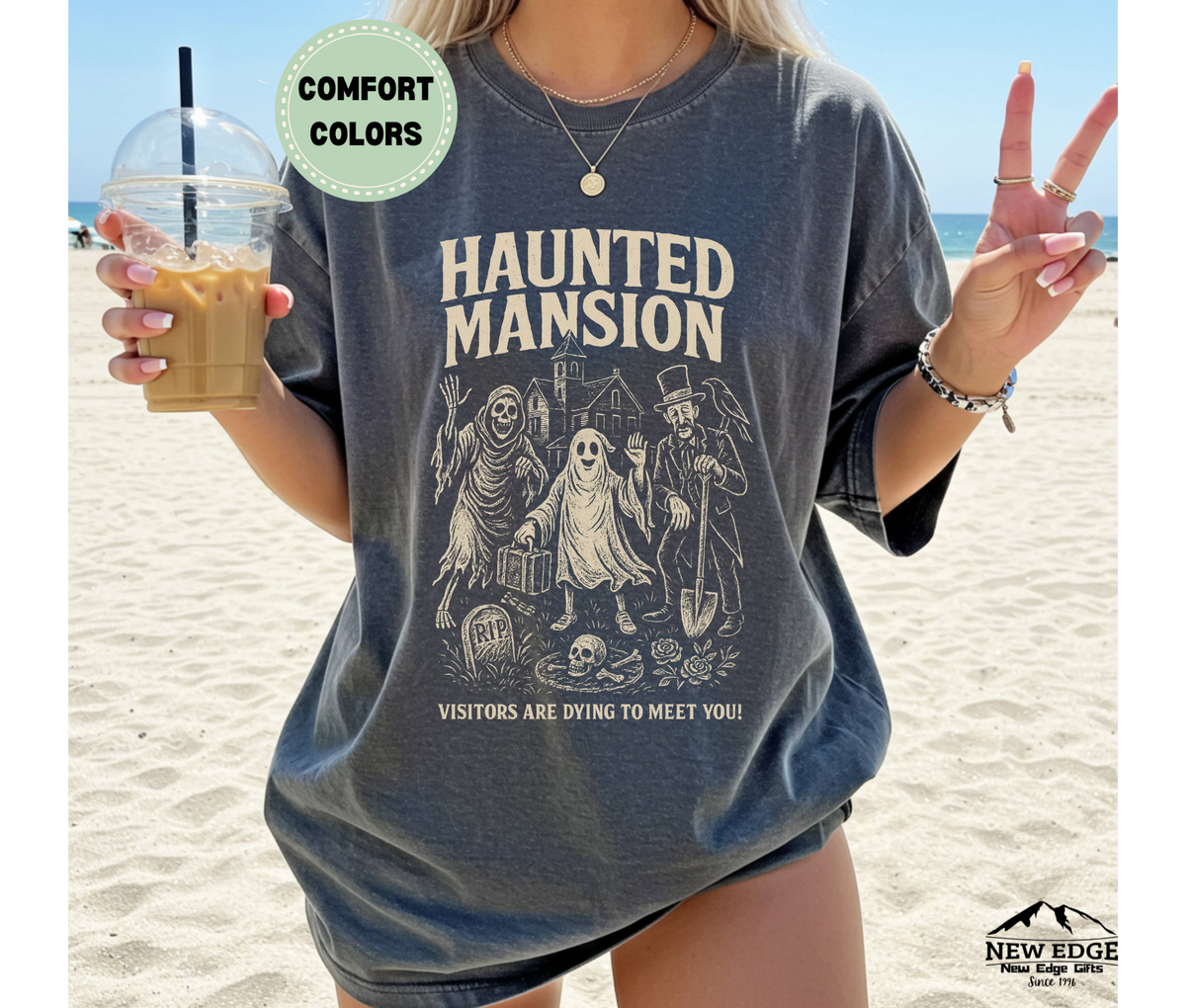 Unisex Comfort Colors Haunted Mansion “Visitors Are Dying to Meet You” T-Shirt | Gothic Haunted House Halloween Graphic Tee
