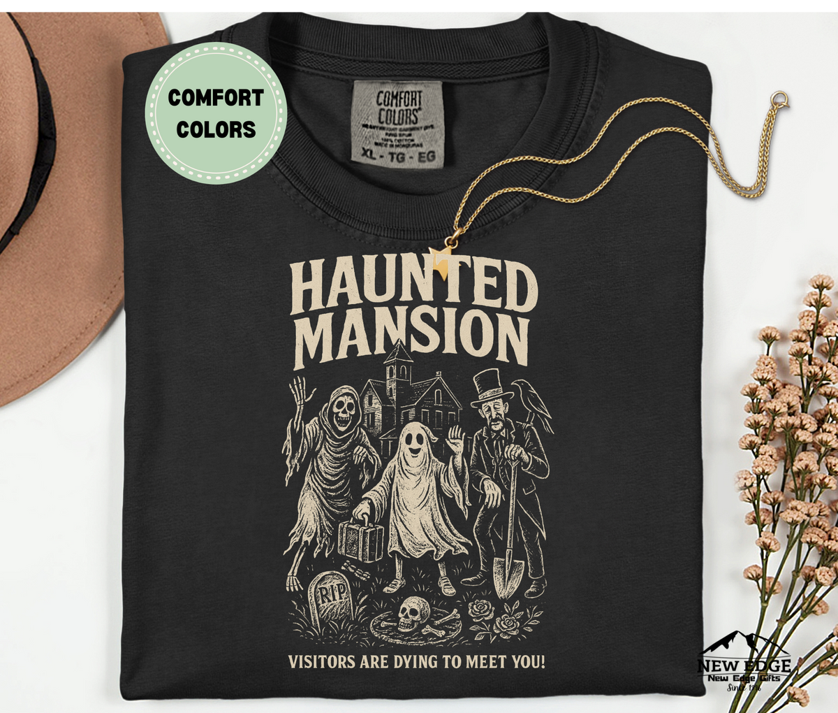 Unisex Comfort Colors Haunted Mansion “Visitors Are Dying to Meet You” T-Shirt | Gothic Haunted House Halloween Graphic Tee