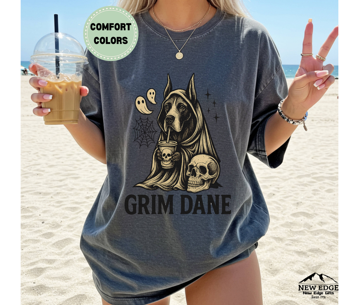 Unisex Comfort Colors Grim Dane Halloween T-Shirt | Spooky Great Dane Dog Pun Tee