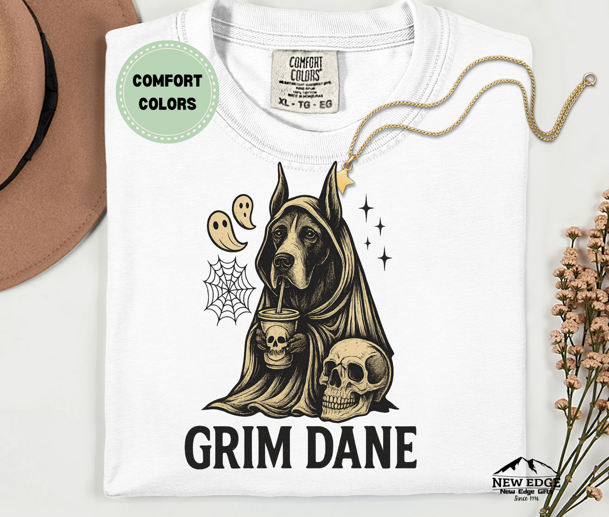 Unisex Comfort Colors Grim Dane Halloween T-Shirt | Spooky Great Dane Dog Pun Tee