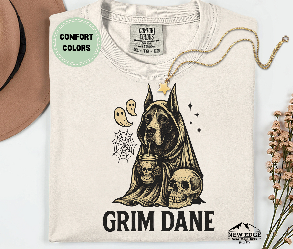 Unisex Comfort Colors Grim Dane Halloween T-Shirt | Spooky Great Dane Dog Pun Tee