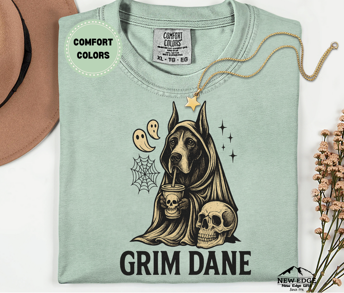 Unisex Comfort Colors Grim Dane Halloween T-Shirt | Spooky Great Dane Dog Pun Tee