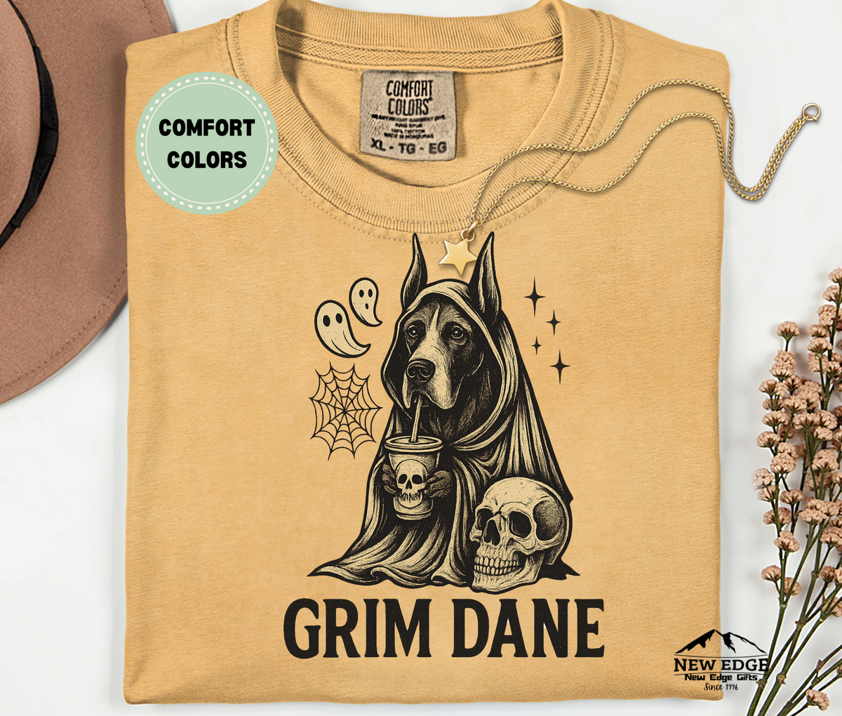 Unisex Comfort Colors Grim Dane Halloween T-Shirt | Spooky Great Dane Dog Pun Tee