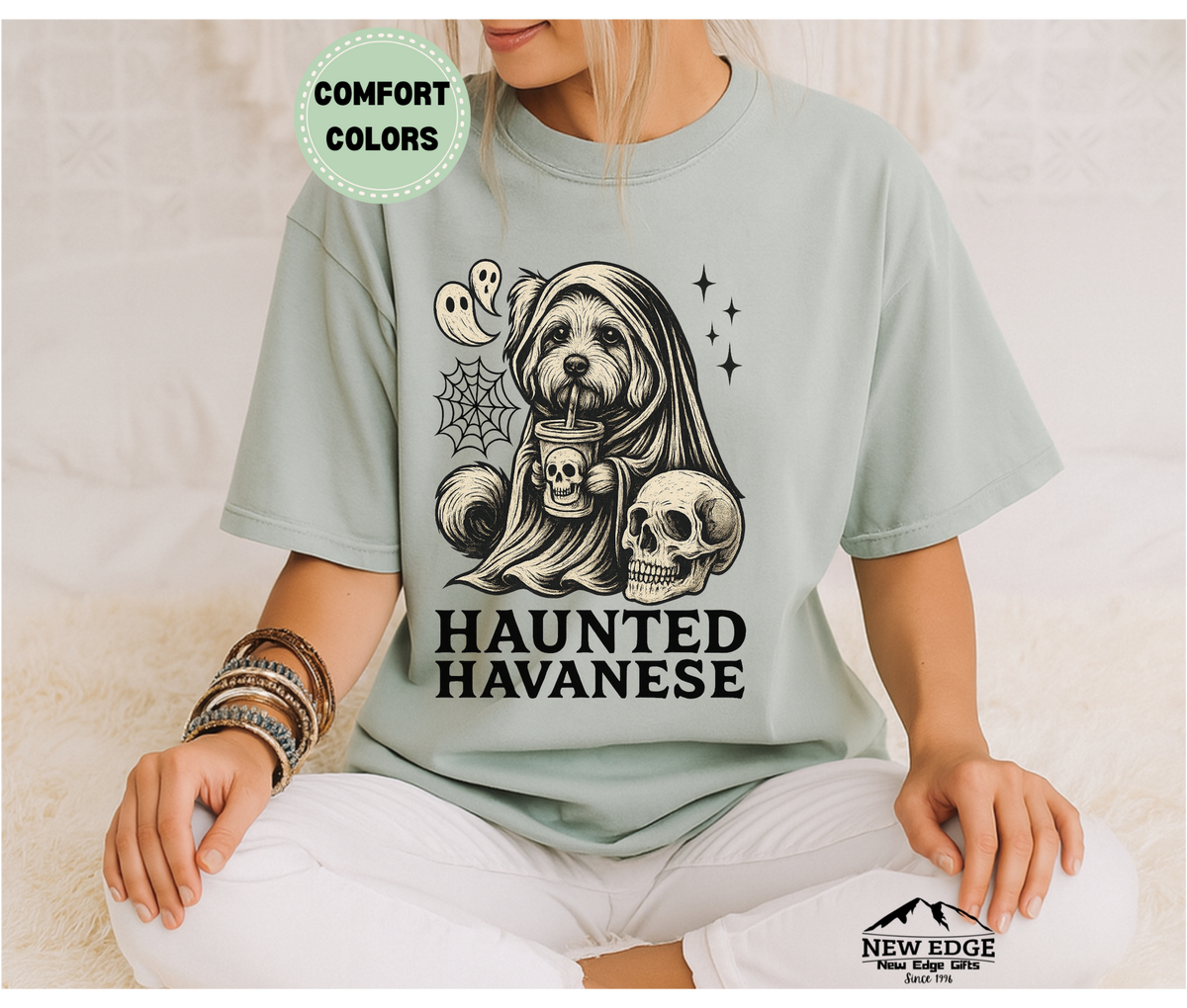 Unisex Comfort Colors Haunting Havanese Halloween T-Shirt | Spooky Dog Pun Tee