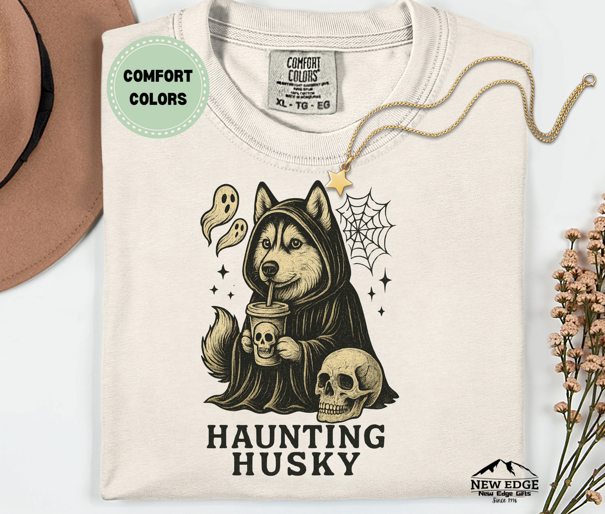 Unisex Comfort Colors Haunting Husky Halloween T-Shirt | Spooky Dog Pun Tee