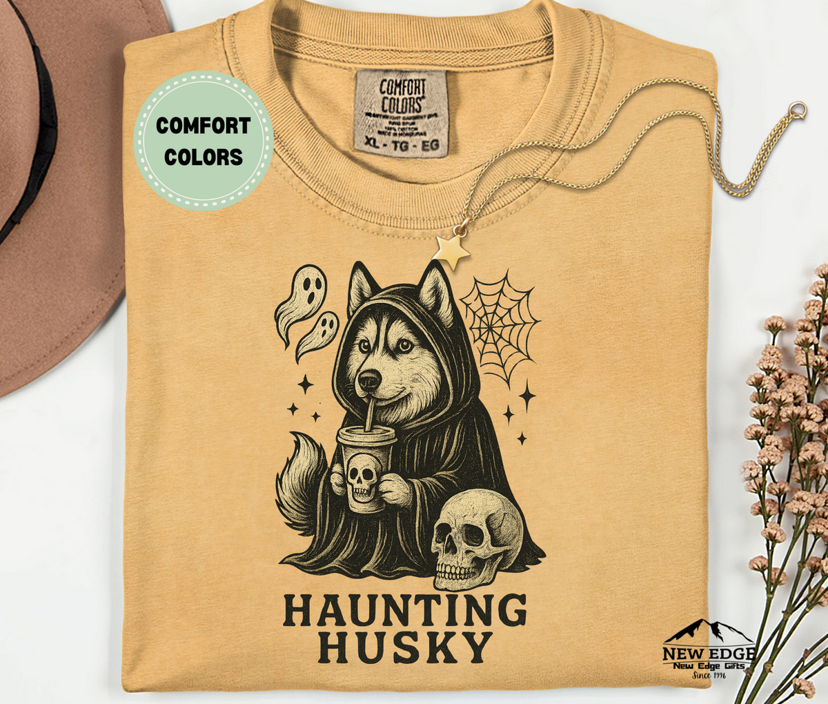 Unisex Comfort Colors Haunting Husky Halloween T-Shirt | Spooky Dog Pun Tee
