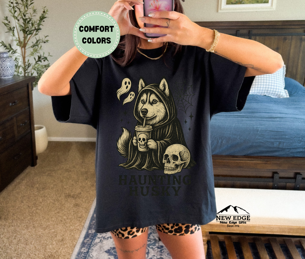 Unisex Comfort Colors Haunting Husky Halloween T-Shirt | Spooky Dog Pun Tee