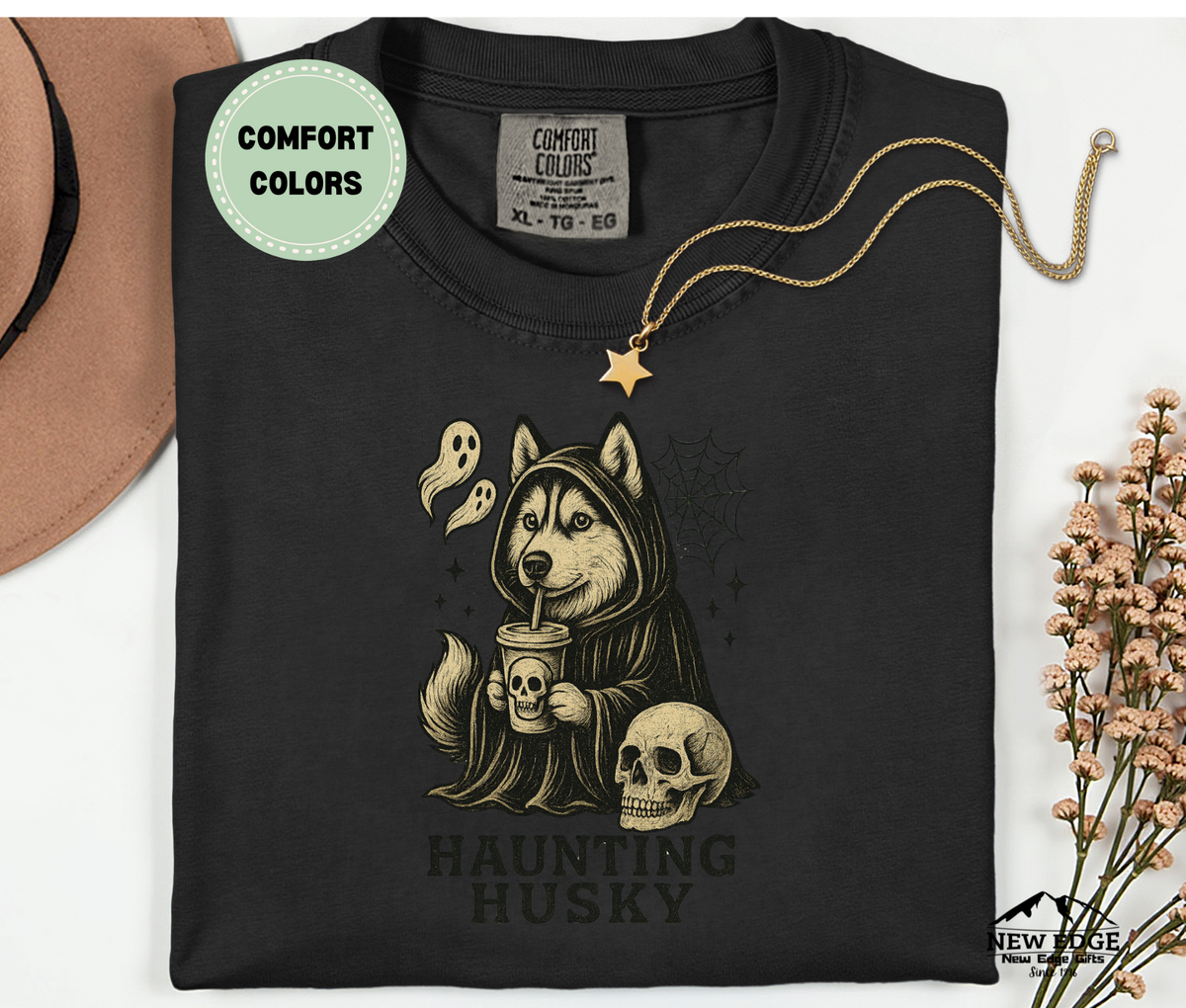 Unisex Comfort Colors Haunting Husky Halloween T-Shirt | Spooky Dog Pun Tee