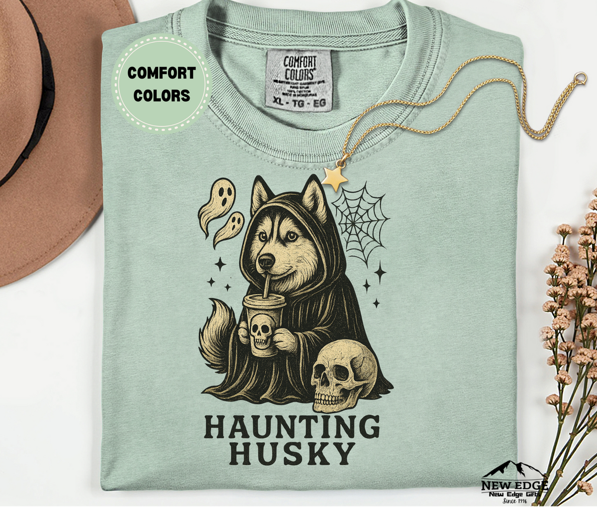 Unisex Comfort Colors Haunting Husky Halloween T-Shirt | Spooky Dog Pun Tee