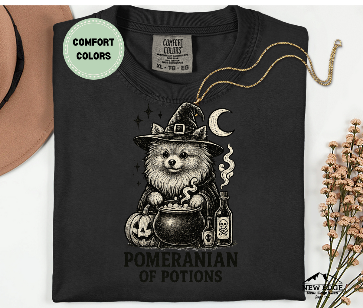 Unisex Comfort Colors Poodle – Brewing Up Trouble Halloween T-Shirt | Spooky Dog Pun Tee