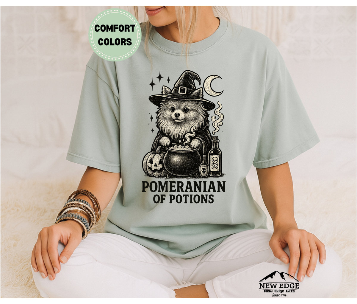 Unisex Comfort Colors Poodle – Brewing Up Trouble Halloween T-Shirt | Spooky Dog Pun Tee