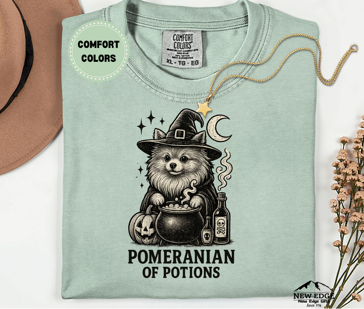 Unisex Comfort Colors Poodle – Brewing Up Trouble Halloween T-Shirt | Spooky Dog Pun Tee