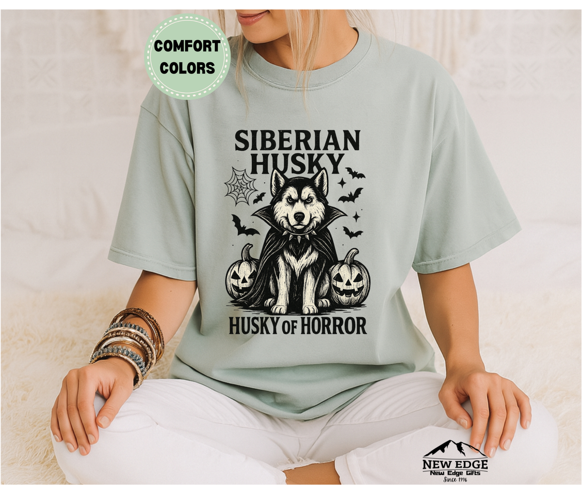 Unisex Comfort Colors Siberian Husky – Husky of Horror Halloween T-Shirt | Spooky Dog Pun Tee