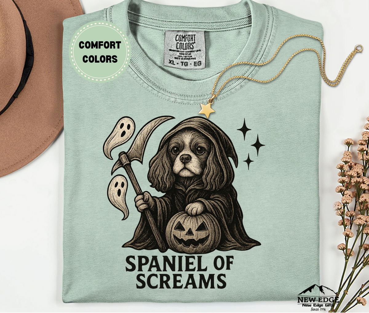 Unisex Comfort Colors Cavalier Spaniel – Spaniel of Screams Halloween T-Shirt | Spooky Dog Pun Tee