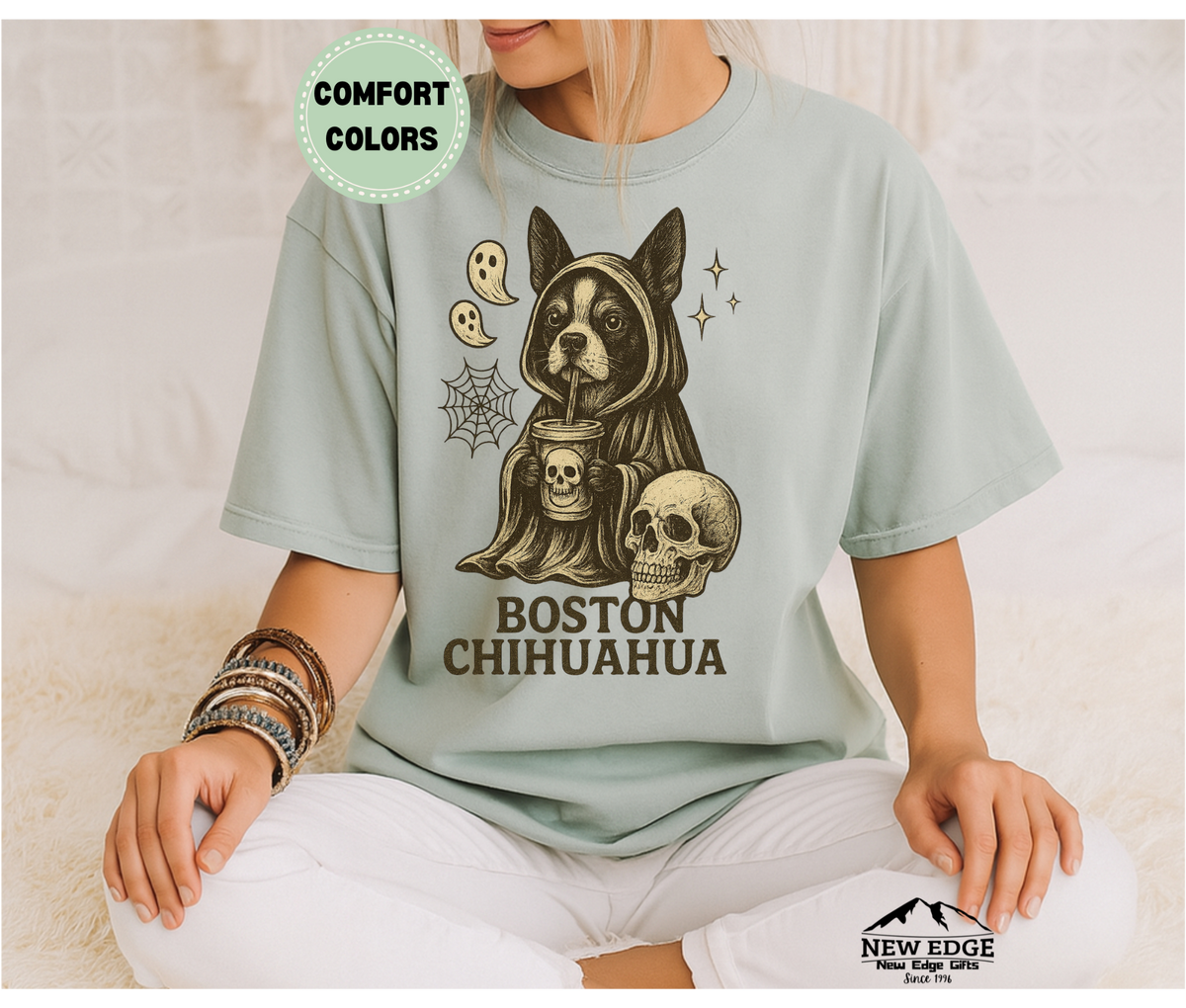Unisex Comfort Colors Boston Chihuahua Halloween T-Shirt | Spooky Dog Pun Tee
