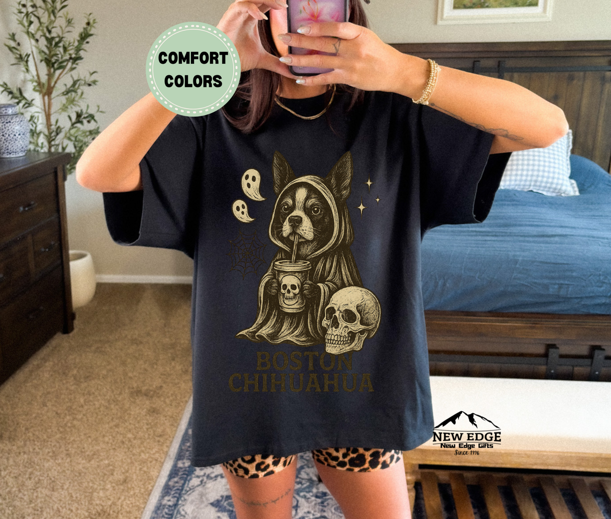 Unisex Comfort Colors Boston Chihuahua Halloween T-Shirt | Spooky Dog Pun Tee