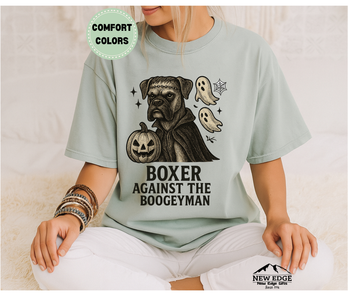 Unisex Comfort Colors Boxer – Against The Boogieman Halloween T-Shirt | Spooky Dog Pun Tee