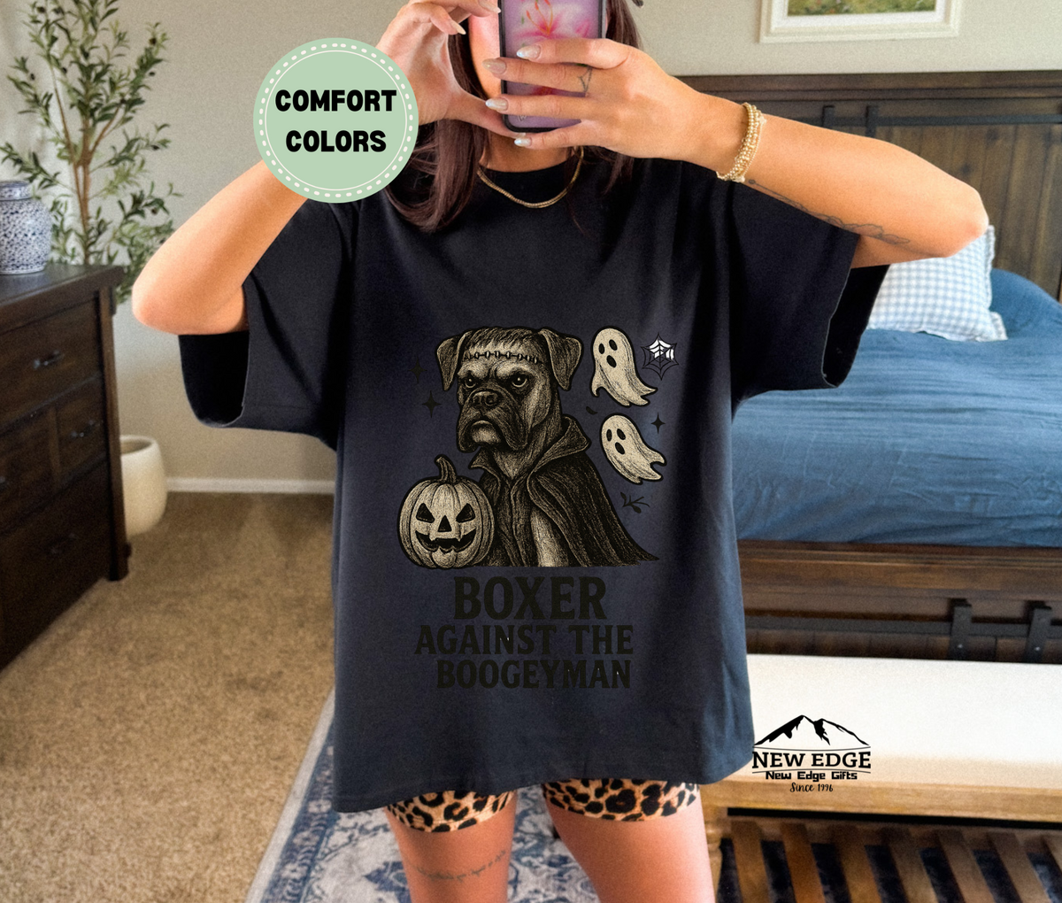Unisex Comfort Colors Boxer – Against The Boogieman Halloween T-Shirt | Spooky Dog Pun Tee