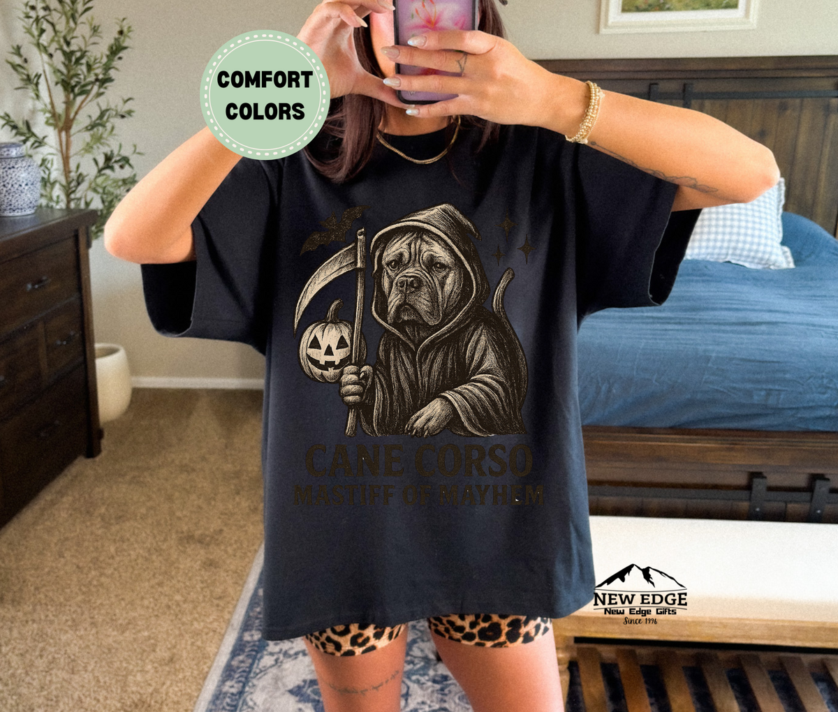 Unisex Comfort Colors Cane Corso – Mastiff of Mayhem Halloween T-Shirt | Spooky Dog Pun Tee