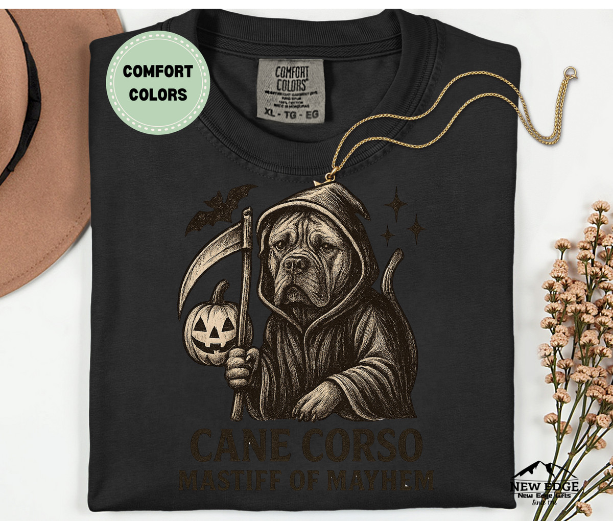 Unisex Comfort Colors Cane Corso – Mastiff of Mayhem Halloween T-Shirt | Spooky Dog Pun Tee