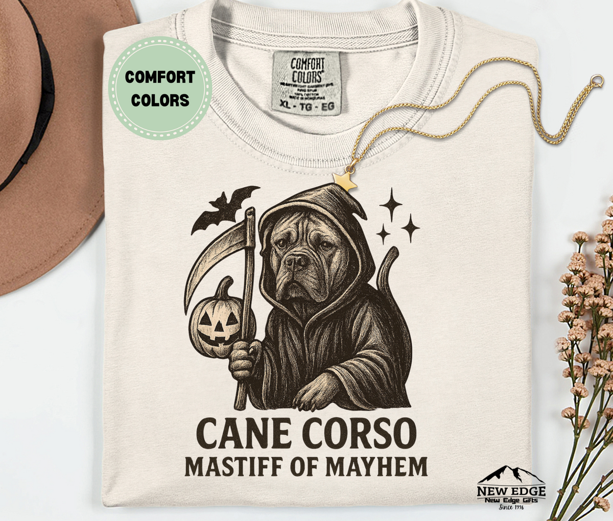 Unisex Comfort Colors Cane Corso – Mastiff of Mayhem Halloween T-Shirt | Spooky Dog Pun Tee