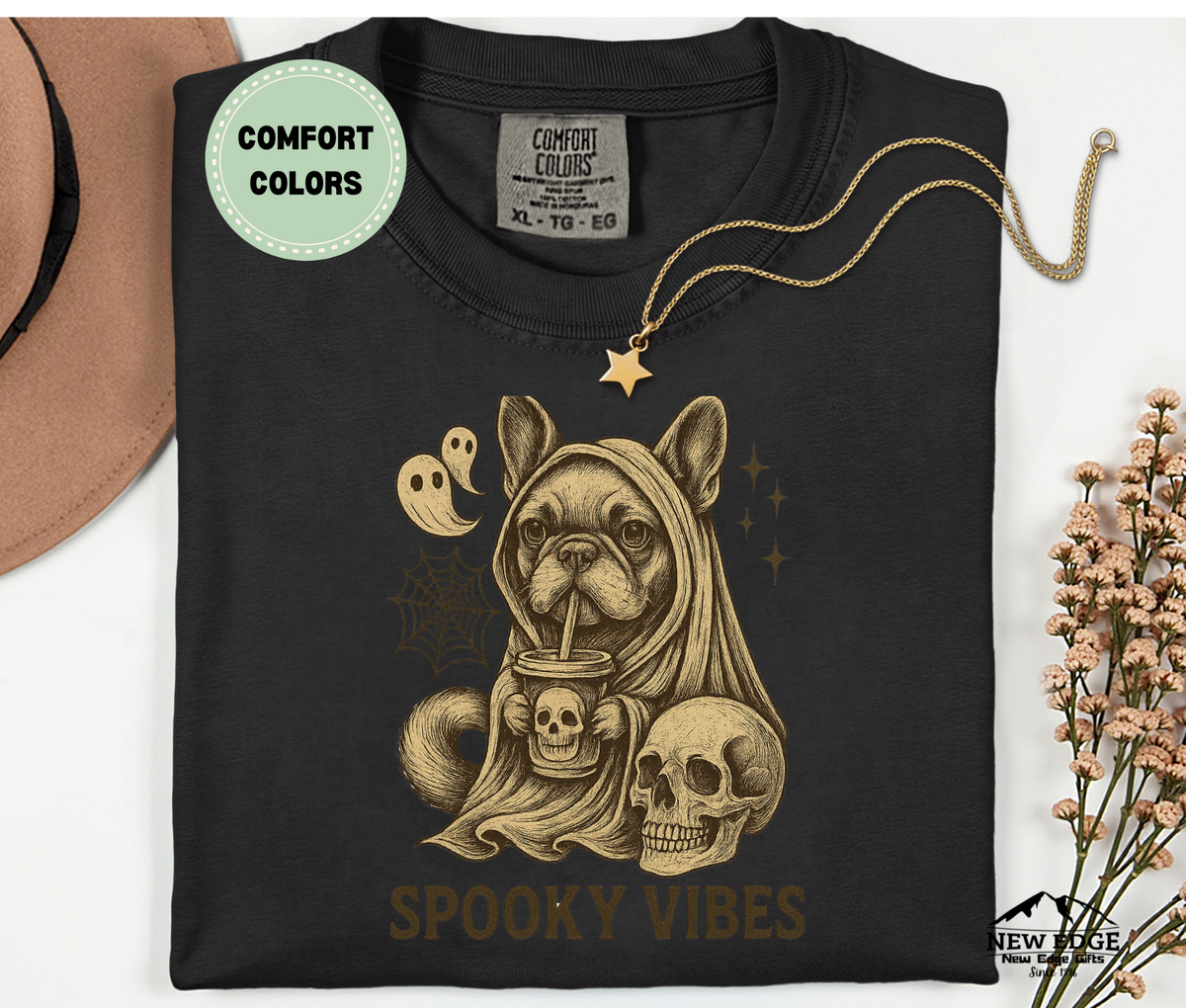 Comfort Colors French Bulldog – Spooky Vibes Halloween T-Shirt | Unisex Dog Lover Tee