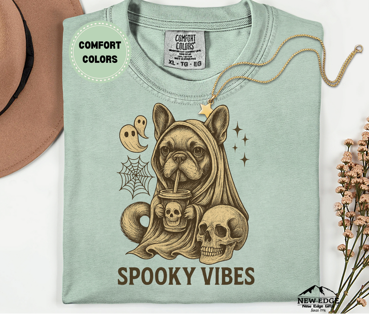 Comfort Colors French Bulldog – Spooky Vibes Halloween T-Shirt | Unisex Dog Lover Tee