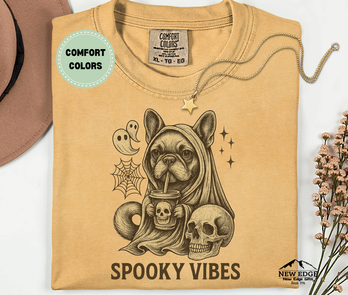 Comfort Colors French Bulldog – Spooky Vibes Halloween T-Shirt | Unisex Dog Lover Tee
