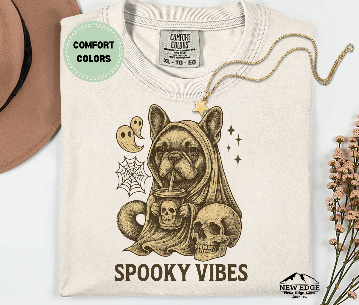 Comfort Colors French Bulldog – Spooky Vibes Halloween T-Shirt | Unisex Dog Lover Tee