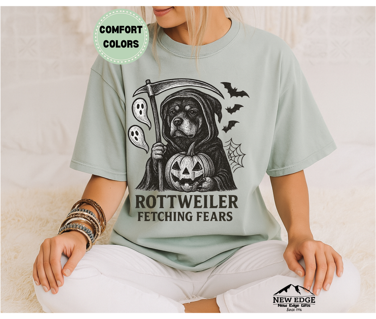 Comfort Colors Rottweiler – Fetching Fears Halloween T-Shirt | Unisex Spooky Dog Tee