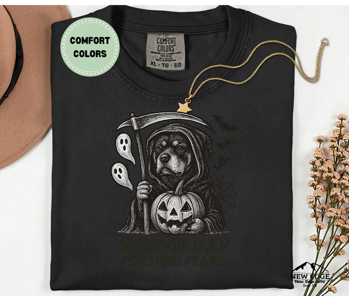 Comfort Colors Rottweiler – Fetching Fears Halloween T-Shirt | Unisex Spooky Dog Tee