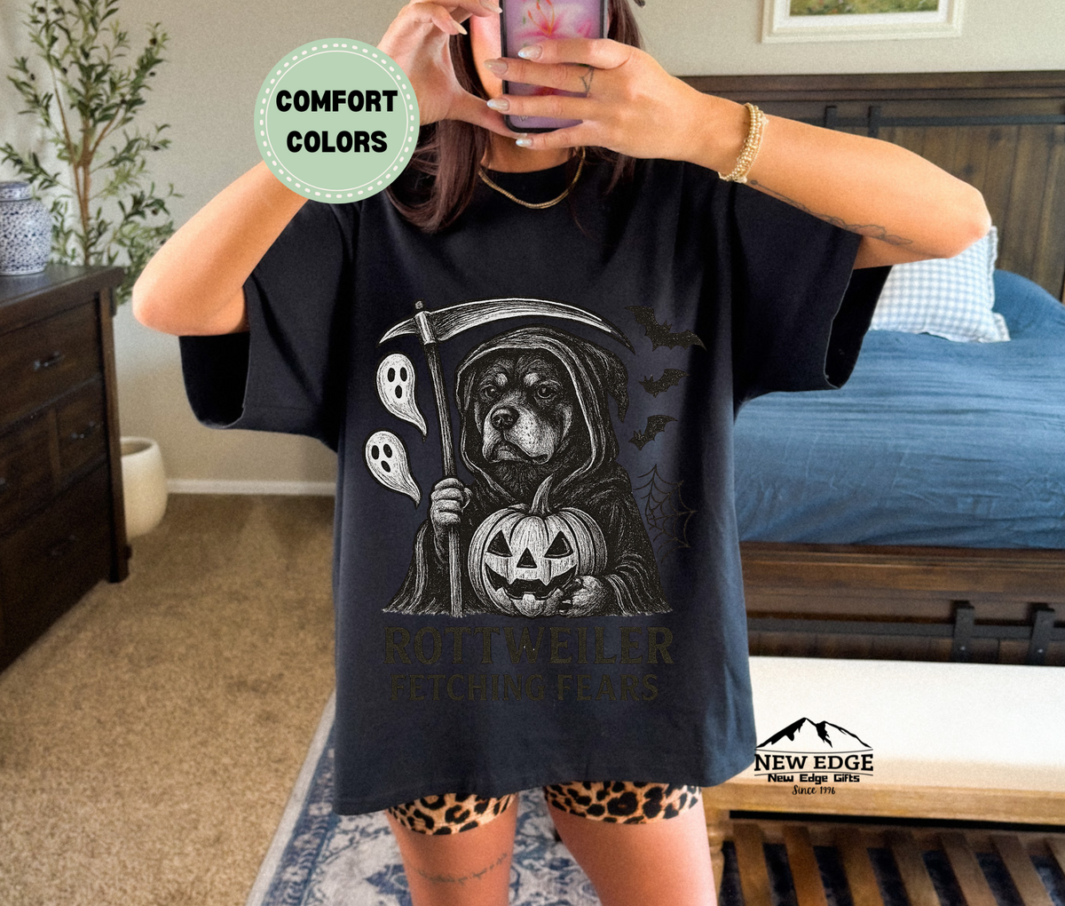 Comfort Colors Rottweiler – Fetching Fears Halloween T-Shirt | Unisex Spooky Dog Tee