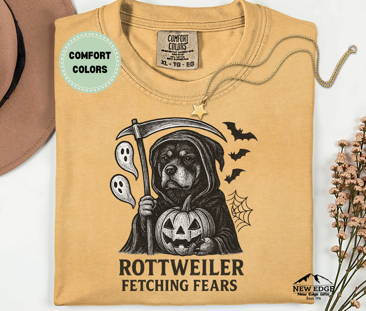 Comfort Colors Rottweiler – Fetching Fears Halloween T-Shirt | Unisex Spooky Dog Tee