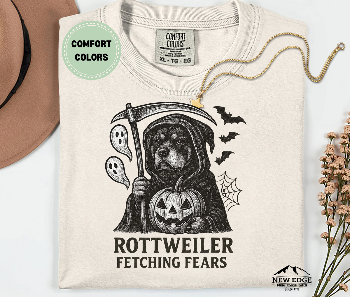 Comfort Colors Rottweiler – Fetching Fears Halloween T-Shirt | Unisex Spooky Dog Tee