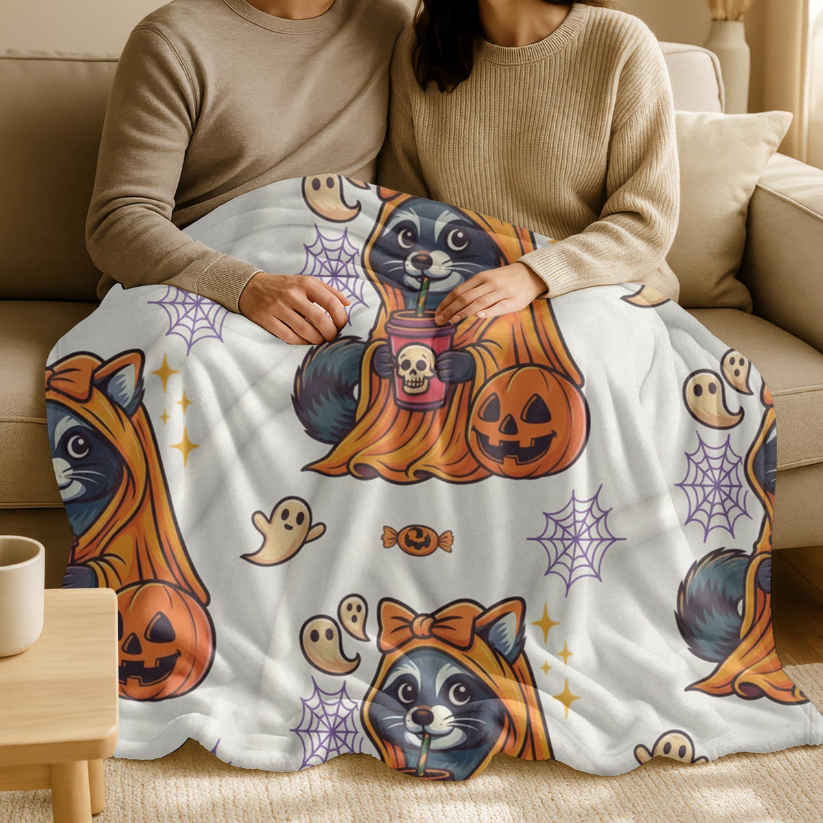 Velveteen Creepin’ It Cozy Raccoon Halloween Blanket – Cute Spooky Fall Throw