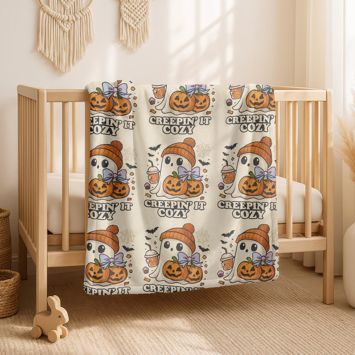 Velveteen Creepin’ It Ghost Pumpkin Halloween Blanket – Soft Spooky Fall Throw