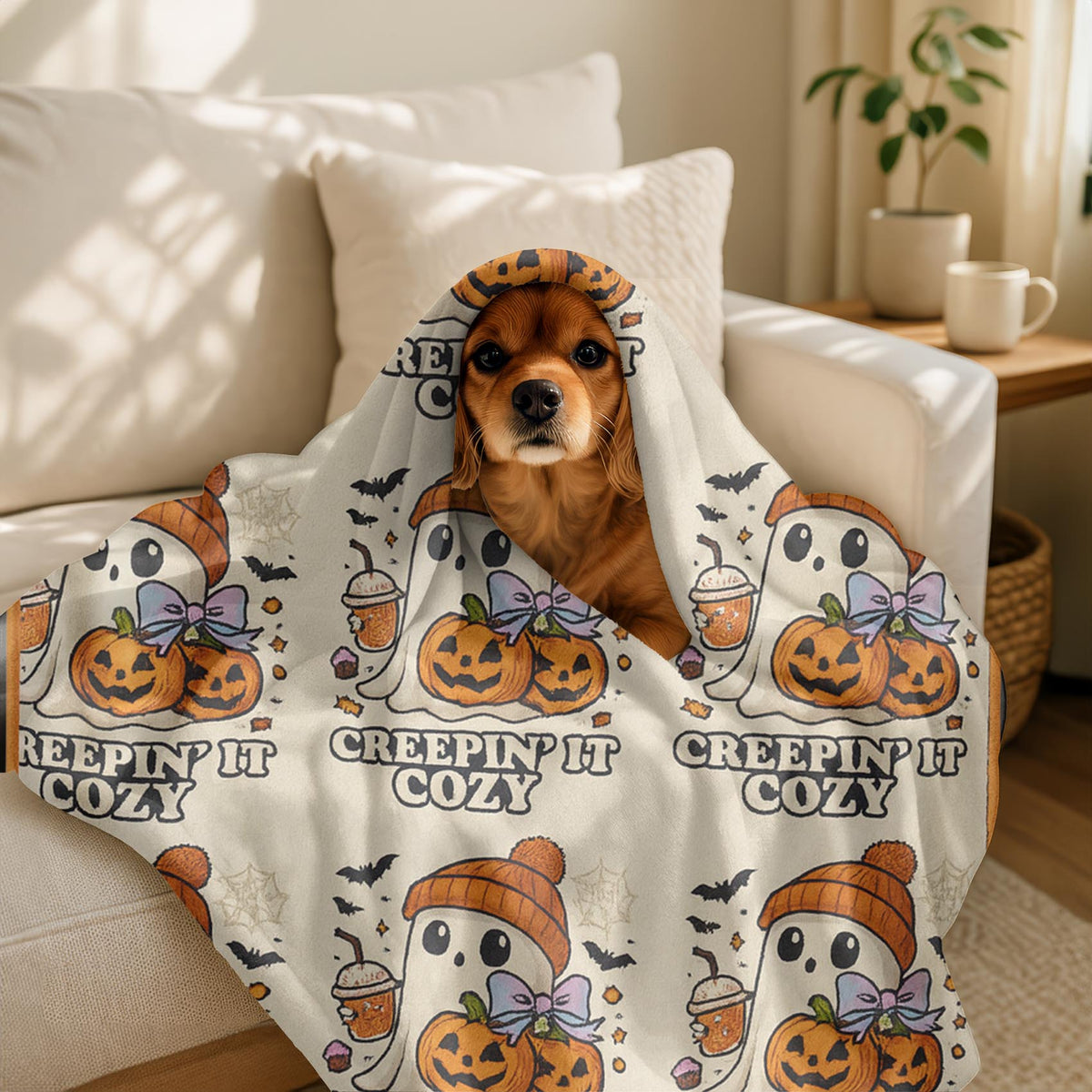 Velveteen Creepin’ It Ghost Pumpkin Halloween Blanket – Soft Spooky Fall Throw