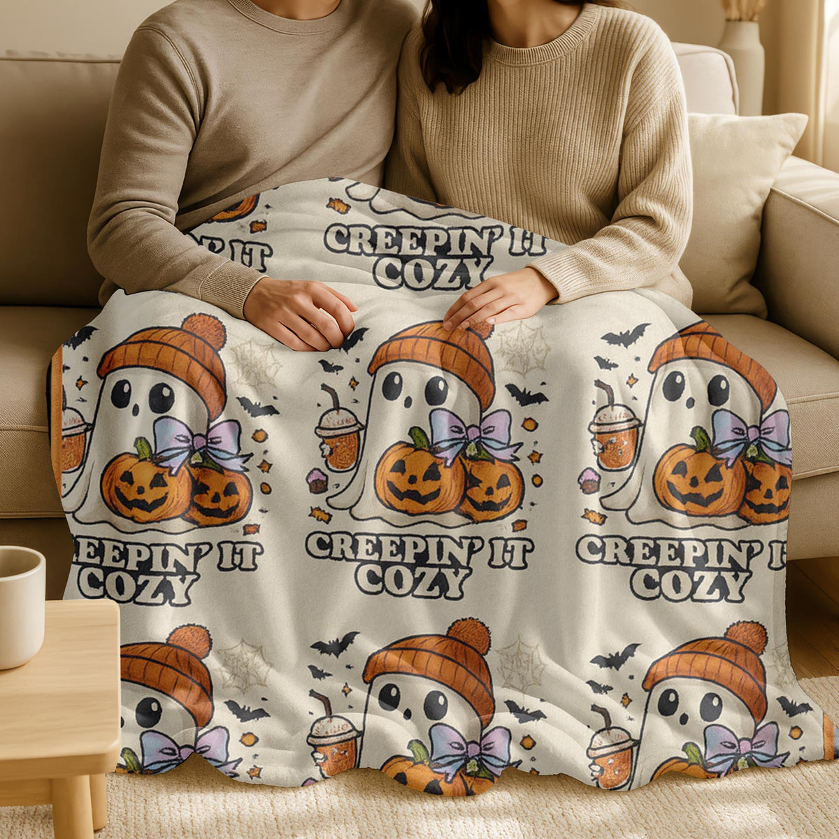 Velveteen Creepin’ It Ghost Pumpkin Halloween Blanket – Soft Spooky Fall Throw