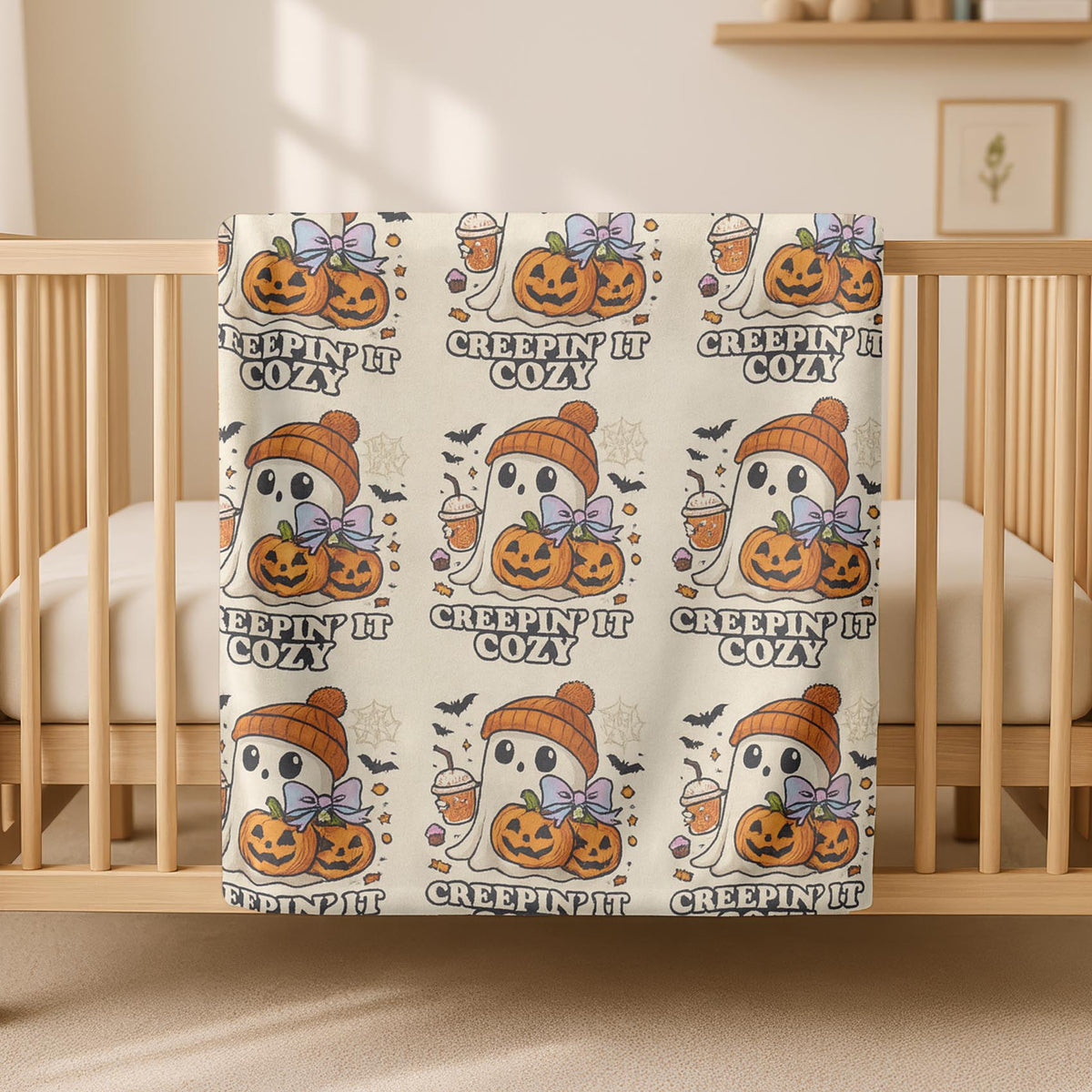 Velveteen Creepin’ It Ghost Pumpkin Halloween Blanket – Soft Spooky Fall Throw