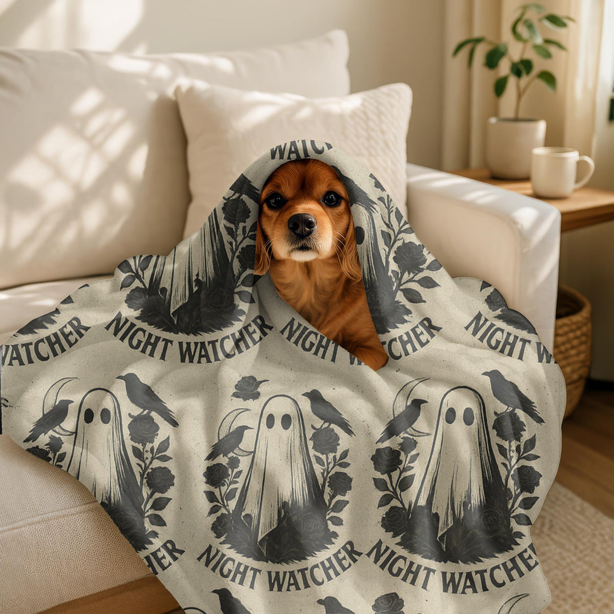 Velveteen Night Watcher Ghost Halloween Blanket – Spooky Cozy Fall Throw