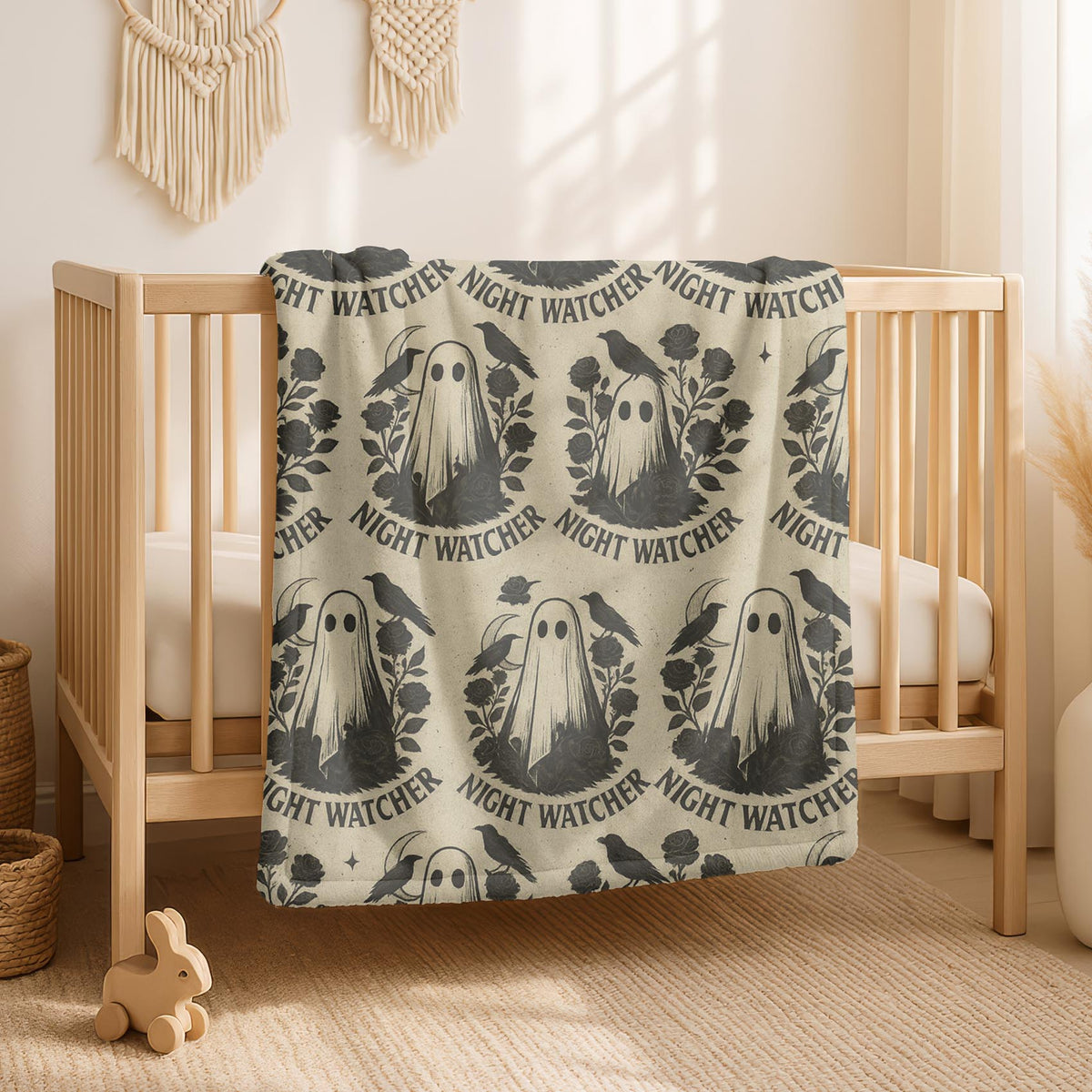 Velveteen Night Watcher Ghost Halloween Blanket – Spooky Cozy Fall Throw