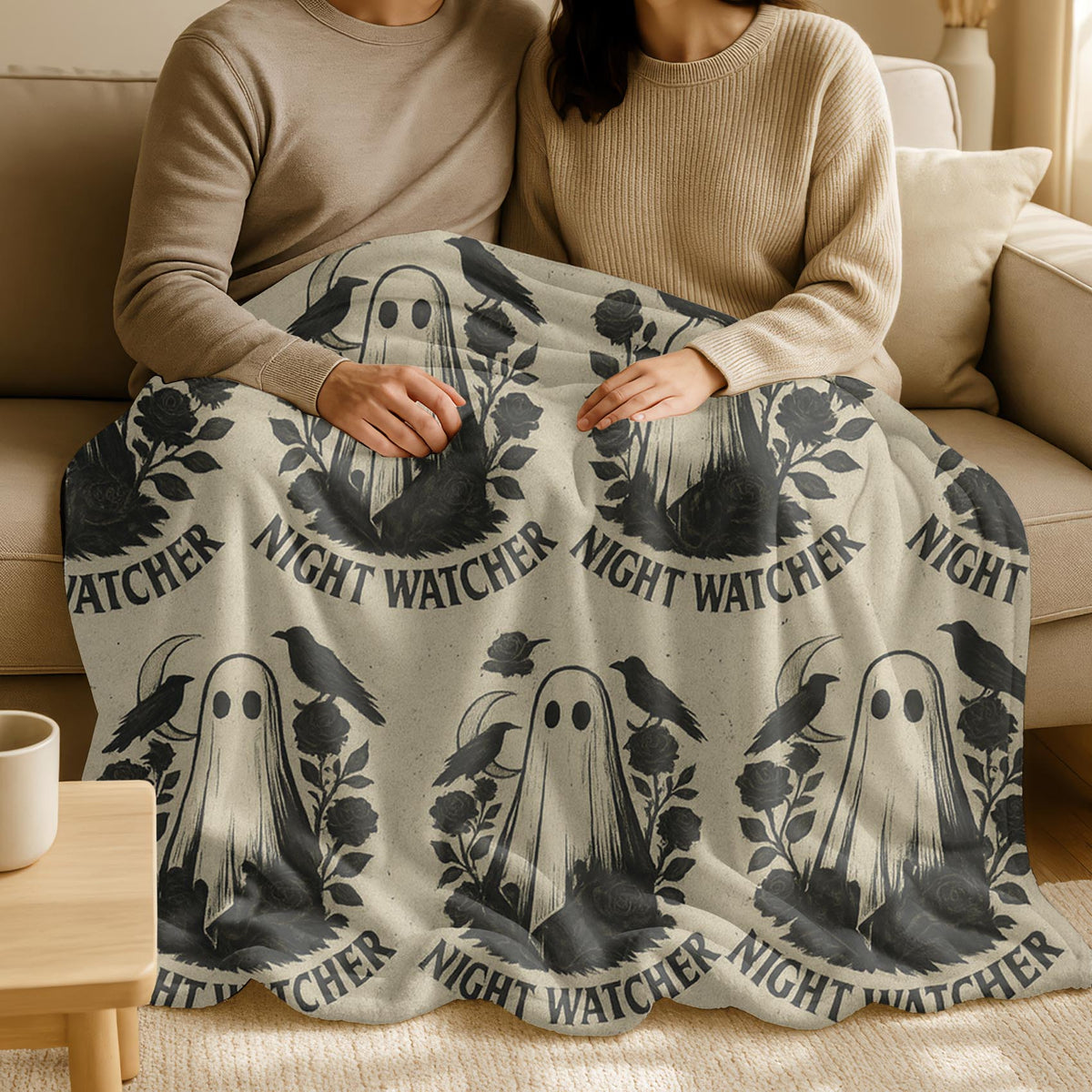 Velveteen Night Watcher Ghost Halloween Blanket – Spooky Cozy Fall Throw