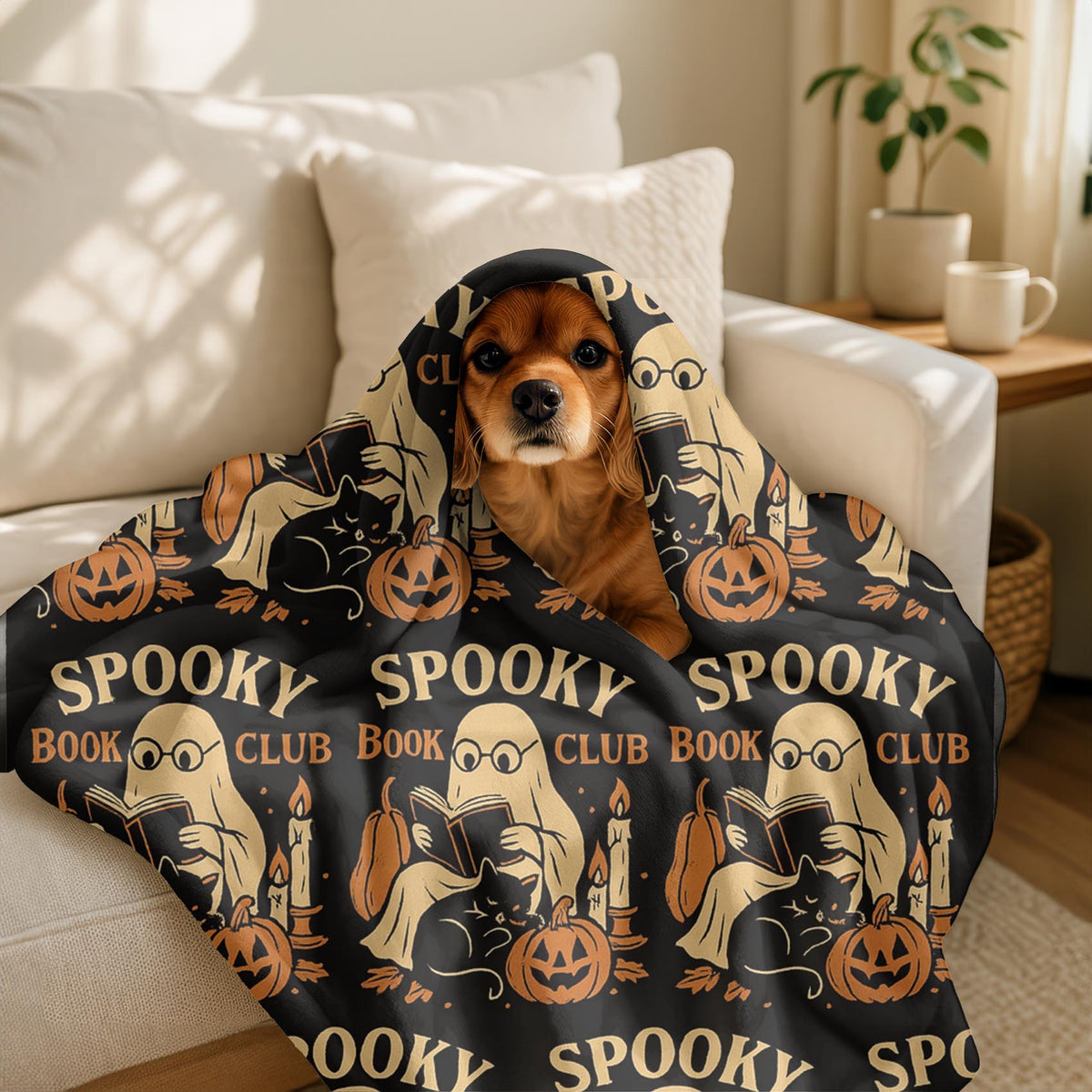 Velveteen Spooky Book Club Halloween Blanket – Cozy Ghostly Reading Throw