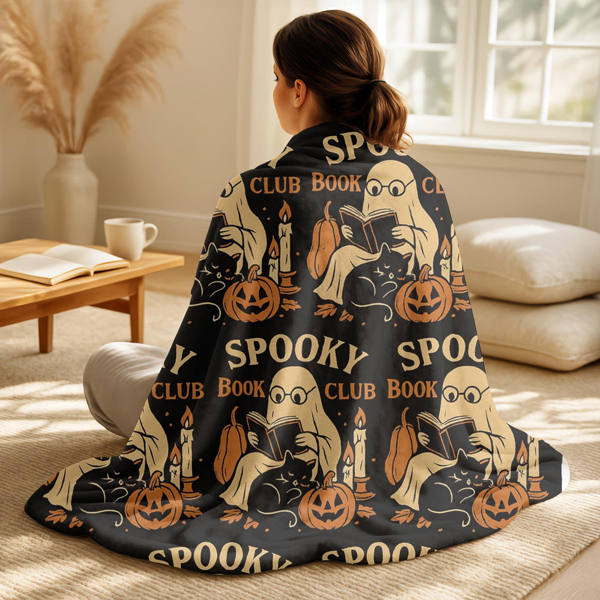 Velveteen Spooky Book Club Halloween Blanket – Cozy Ghostly Reading Throw