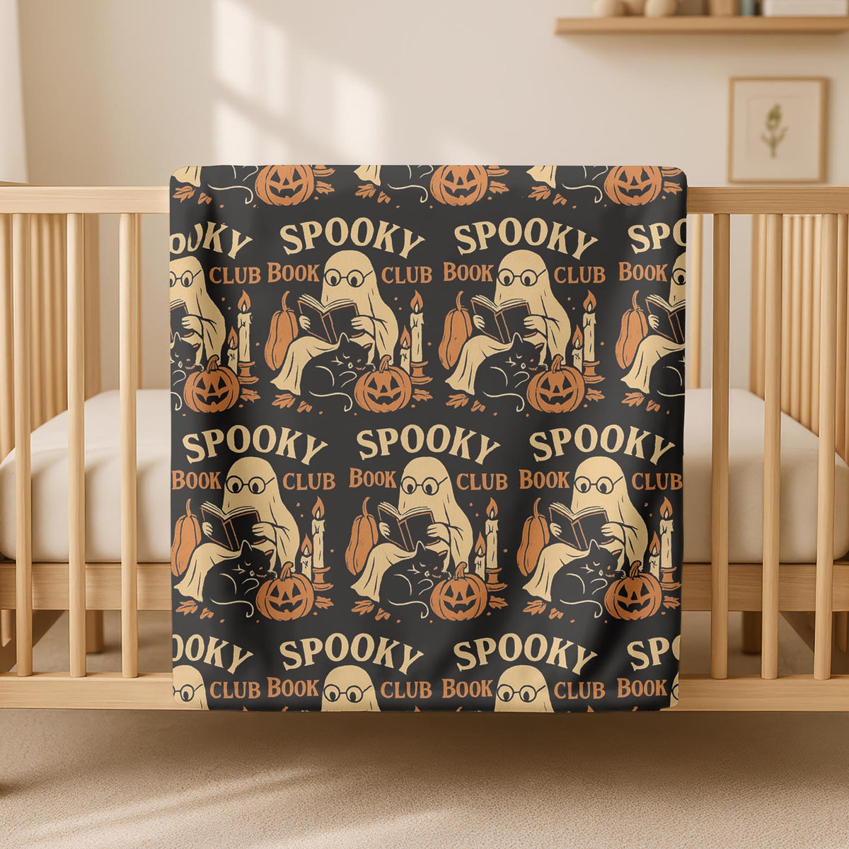 Velveteen Spooky Book Club Halloween Blanket – Cozy Ghostly Reading Throw