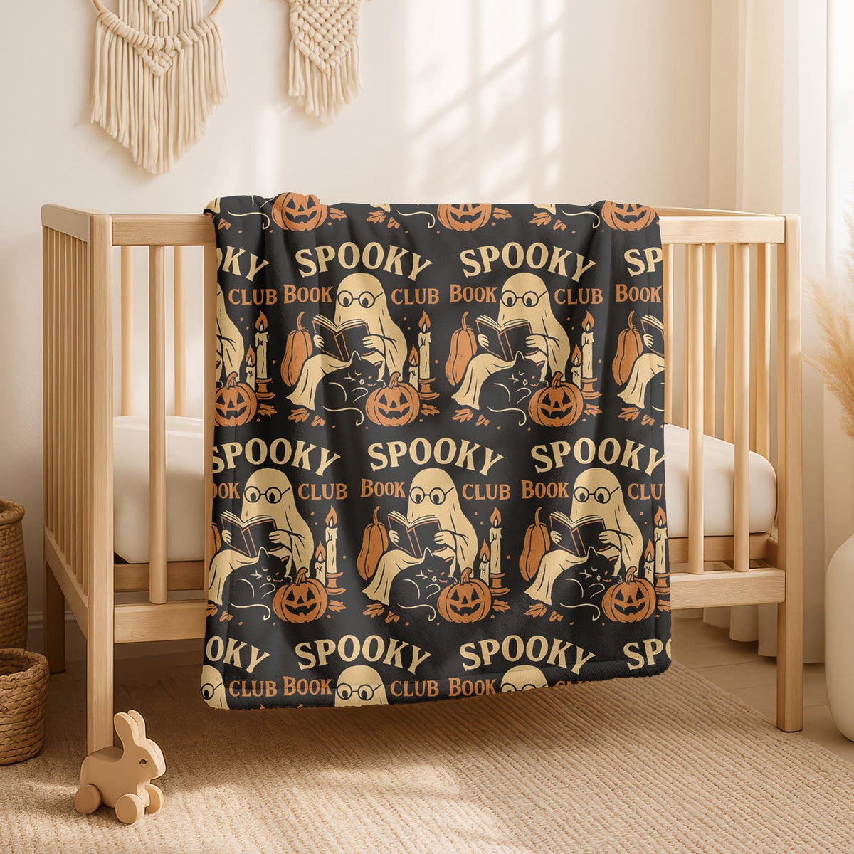 Velveteen Spooky Book Club Halloween Blanket – Cozy Ghostly Reading Throw