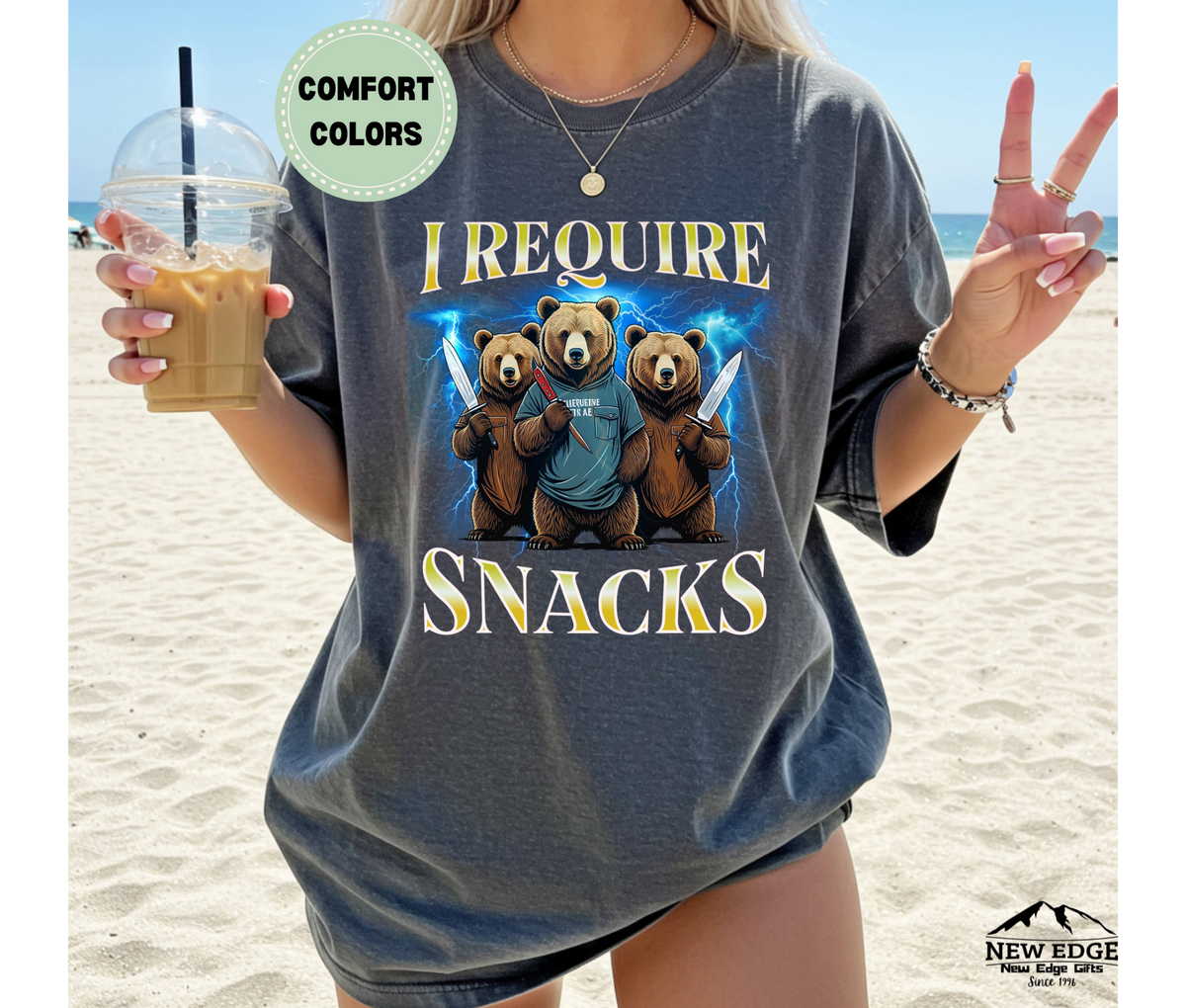 Comfort Colors Bear "I REQUIRE SNACKS" Funny Halloween T-Shirt